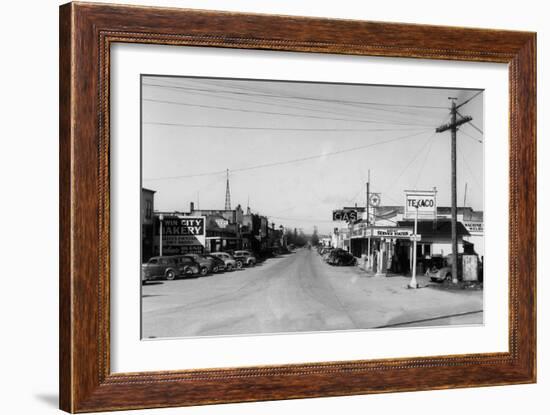 Street Scene, View of a Texaco Gas Station - East Stanwood, WA-Lantern Press-Framed Art Print