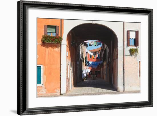 Street Scene with Clothes Drying, Venice, Italy-George Oze-Framed Photographic Print