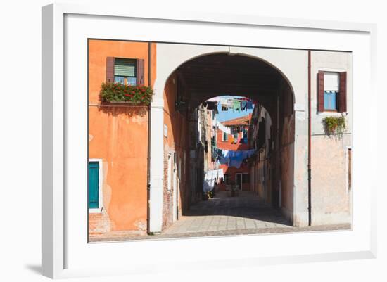 Street Scene with Clothes Drying, Venice, Italy-George Oze-Framed Photographic Print