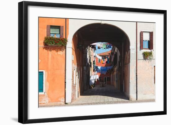 Street Scene with Clothes Drying, Venice, Italy-George Oze-Framed Photographic Print