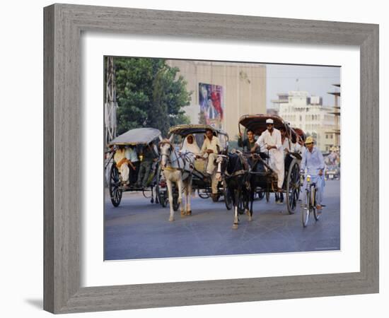 Street Scene with Horse Drawn Carriages, Rawalpindi, Punjab, Pakistan-David Poole-Framed Photographic Print