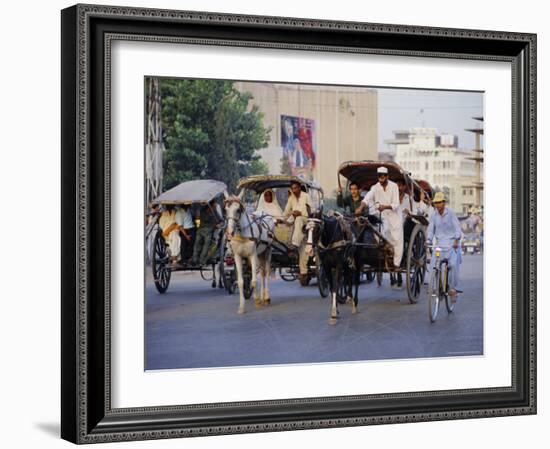 Street Scene with Horse Drawn Carriages, Rawalpindi, Punjab, Pakistan-David Poole-Framed Photographic Print