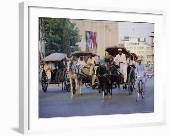 Street Scene with Horse Drawn Carriages, Rawalpindi, Punjab, Pakistan-David Poole-Framed Photographic Print