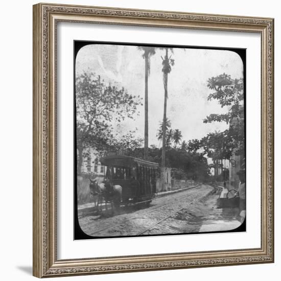 Street Scene with Horse-Drawn Tram, Pernambuco, Brazil, Late 19th or Early 20th Century-null-Framed Photographic Print