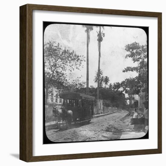 Street Scene with Horse-Drawn Tram, Pernambuco, Brazil, Late 19th or Early 20th Century-null-Framed Photographic Print