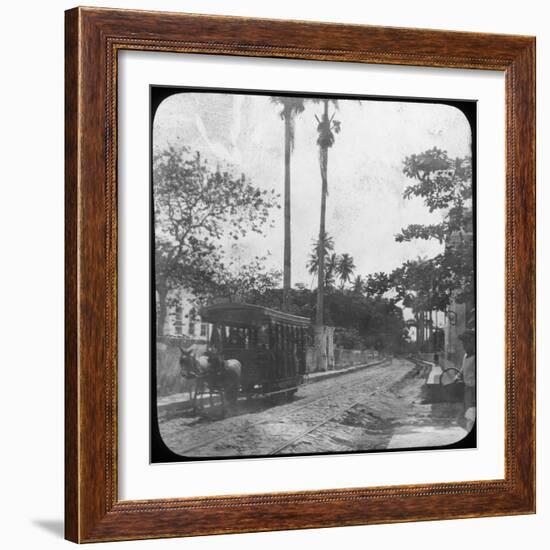 Street Scene with Horse-Drawn Tram, Pernambuco, Brazil, Late 19th or Early 20th Century-null-Framed Photographic Print