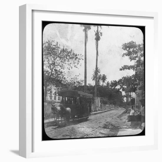 Street Scene with Horse-Drawn Tram, Pernambuco, Brazil, Late 19th or Early 20th Century-null-Framed Photographic Print