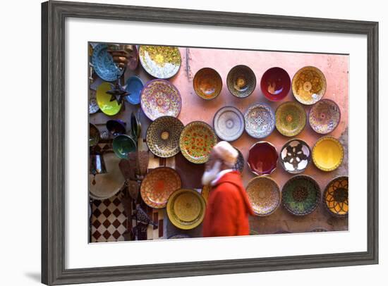 Street Scene with Moroccan Ceramics, Marrakech, Morocco, North Africa, Africa-Neil Farrin-Framed Photographic Print