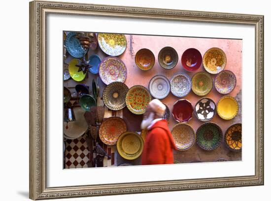 Street Scene with Moroccan Ceramics, Marrakech, Morocco, North Africa, Africa-Neil Farrin-Framed Photographic Print