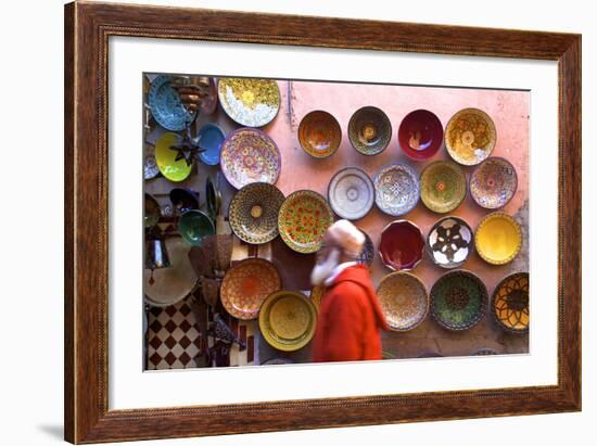 Street Scene with Moroccan Ceramics, Marrakech, Morocco, North Africa, Africa-Neil Farrin-Framed Photographic Print