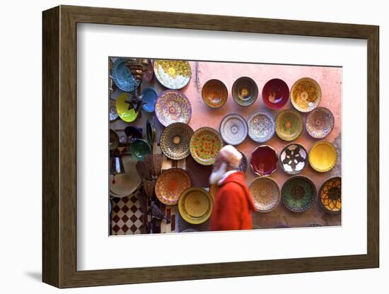 Street Scene with Moroccan Ceramics, Marrakech, Morocco, North Africa, Africa-Neil Farrin-Framed Photographic Print