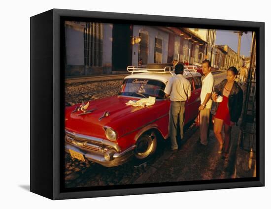 Street Scene with Old Car, Trinidad, Cuba, West Indies, Central America-Bruno Morandi-Framed Premier Image Canvas