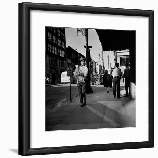 Street Scene with Village Atmosphere, Man Carrying Baby-Walker Evans-Framed Photographic Print