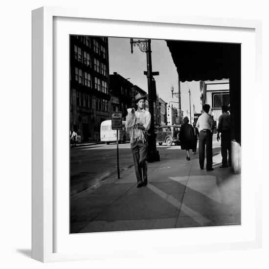 Street Scene with Village Atmosphere, Man Carrying Baby-Walker Evans-Framed Photographic Print