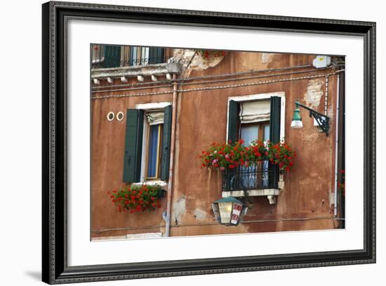 Street Scenes from Venice with Flower Boxes, Venice, Italy-Terry Eggers-Framed Photographic Print