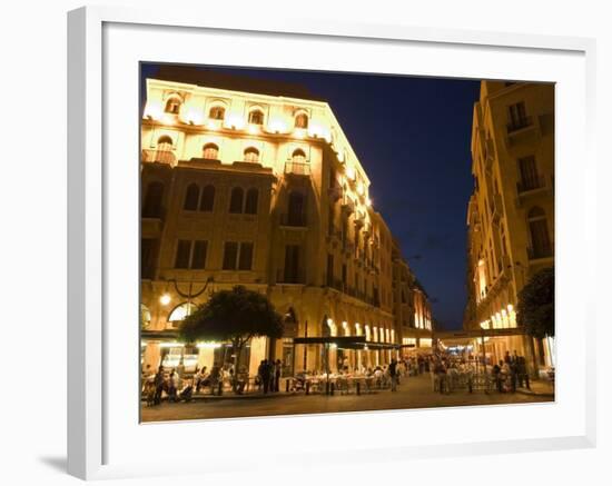 Street Side Cafe Area, Place d'Etoile (Nejmeh Square) at Night, Downtown, Beirut, Lebanon-Christian Kober-Framed Photographic Print