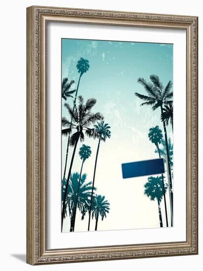 Street Sign and Palms-Lantern Press-Framed Art Print