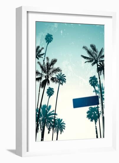 Street Sign and Palms-Lantern Press-Framed Art Print