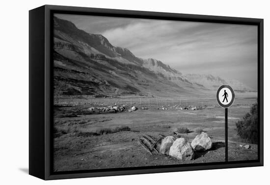 Street Sign Dead Sea Israel B/W-null-Framed Stretched Canvas