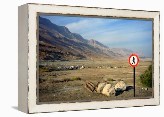 Street Sign on the Shore of the Dead Sea, Israel-null-Framed Stretched Canvas