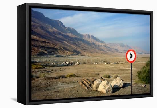 Street Sign on the Shore of the Dead Sea, Israel-null-Framed Stretched Canvas