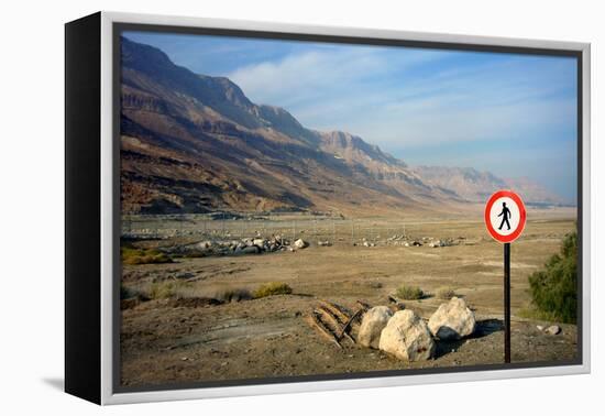 Street Sign on the Shore of the Dead Sea, Israel-null-Framed Stretched Canvas