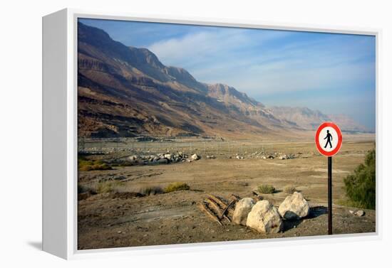 Street Sign on the Shore of the Dead Sea, Israel-null-Framed Stretched Canvas