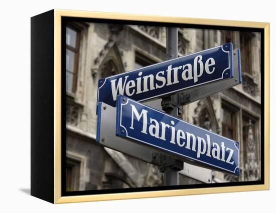 Street Signs for Marienplatz and Weinstrasse, Munich (Munchen), Bavaria (Bayern), Germany-Gary Cook-Framed Premier Image Canvas