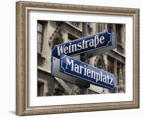 Street Signs for Marienplatz and Weinstrasse, Munich (Munchen), Bavaria (Bayern), Germany-Gary Cook-Framed Photographic Print