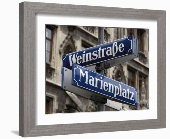 Street Signs for Marienplatz and Weinstrasse, Munich (Munchen), Bavaria (Bayern), Germany-Gary Cook-Framed Photographic Print