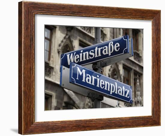 Street Signs for Marienplatz and Weinstrasse, Munich (Munchen), Bavaria (Bayern), Germany-Gary Cook-Framed Photographic Print