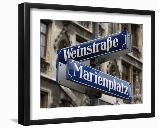 Street Signs for Marienplatz and Weinstrasse, Munich (Munchen), Bavaria (Bayern), Germany-Gary Cook-Framed Photographic Print