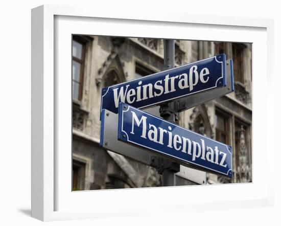 Street Signs for Marienplatz and Weinstrasse, Munich (Munchen), Bavaria (Bayern), Germany-Gary Cook-Framed Photographic Print