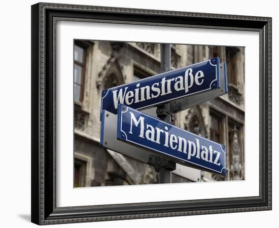 Street Signs for Marienplatz and Weinstrasse, Munich (Munchen), Bavaria (Bayern), Germany-Gary Cook-Framed Photographic Print