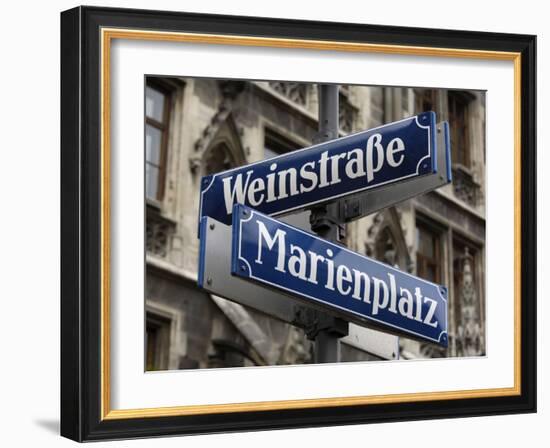 Street Signs for Marienplatz and Weinstrasse, Munich (Munchen), Bavaria (Bayern), Germany-Gary Cook-Framed Photographic Print