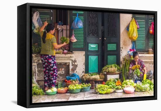 Street Vegetable Seller, Hanoi, Vietnam-Peter Adams-Framed Premier Image Canvas