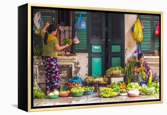 Street Vegetable Seller, Hanoi, Vietnam-Peter Adams-Framed Premier Image Canvas