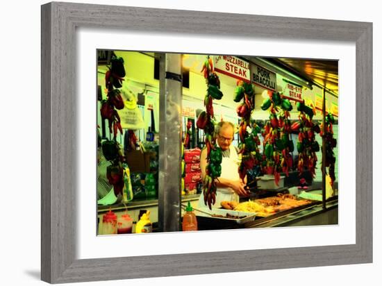 Street Vendor at a Market in Little Italy Selling Italian Specia-Sabine Jacobs-Framed Photographic Print