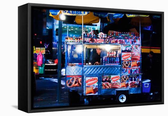 Street Vendor Selling Hot Dogs on Times Square at Night, Manhatt-Sabine Jacobs-Framed Premier Image Canvas