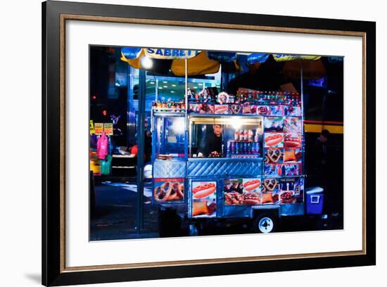 Street Vendor Selling Hot Dogs on Times Square at Night, Manhatt-Sabine Jacobs-Framed Photographic Print