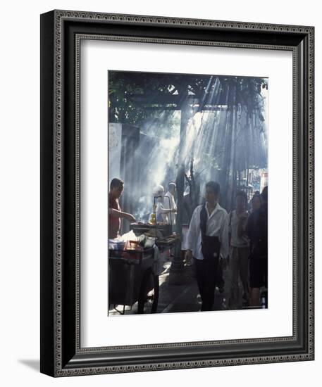 Street Vendors Selling Grilled Meat to Passers-By on Train Platform, Bangkok, Thailand-Richard Nebesky-Framed Photographic Print