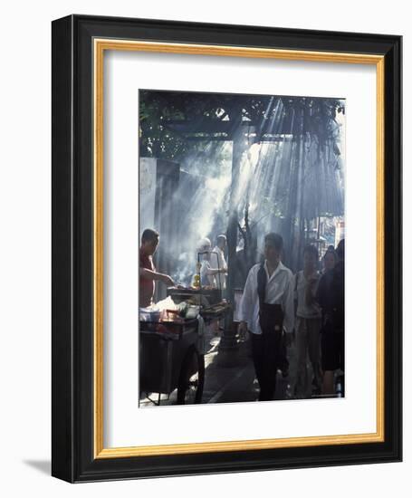 Street Vendors Selling Grilled Meat to Passers-By on Train Platform, Bangkok, Thailand-Richard Nebesky-Framed Photographic Print