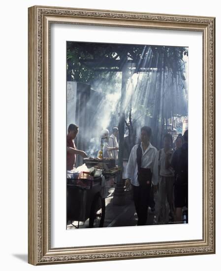 Street Vendors Selling Grilled Meat to Passers-By on Train Platform, Bangkok, Thailand-Richard Nebesky-Framed Photographic Print