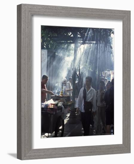 Street Vendors Selling Grilled Meat to Passers-By on Train Platform, Bangkok, Thailand-Richard Nebesky-Framed Photographic Print