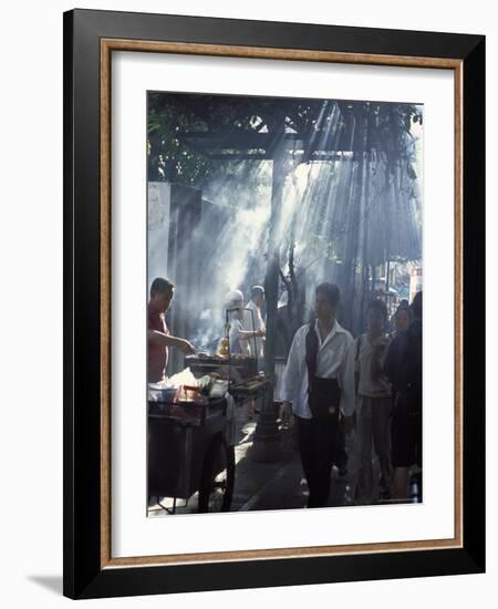 Street Vendors Selling Grilled Meat to Passers-By on Train Platform, Bangkok, Thailand-Richard Nebesky-Framed Photographic Print