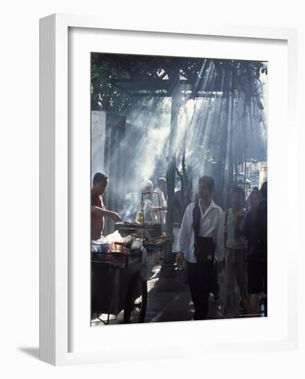 Street Vendors Selling Grilled Meat to Passers-By on Train Platform, Bangkok, Thailand-Richard Nebesky-Framed Photographic Print