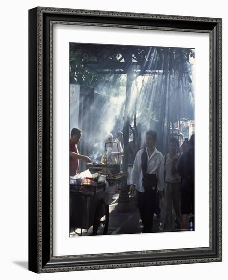 Street Vendors Selling Grilled Meat to Passers-By on Train Platform, Bangkok, Thailand-Richard Nebesky-Framed Photographic Print