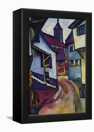 Street with a Church in Kinder-Auguste Macke-Framed Stretched Canvas
