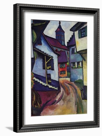 Street with a Church in Kinder-Auguste Macke-Framed Art Print