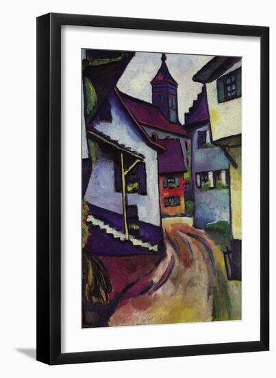 Street with a Church In Kinder-Auguste Macke-Framed Art Print